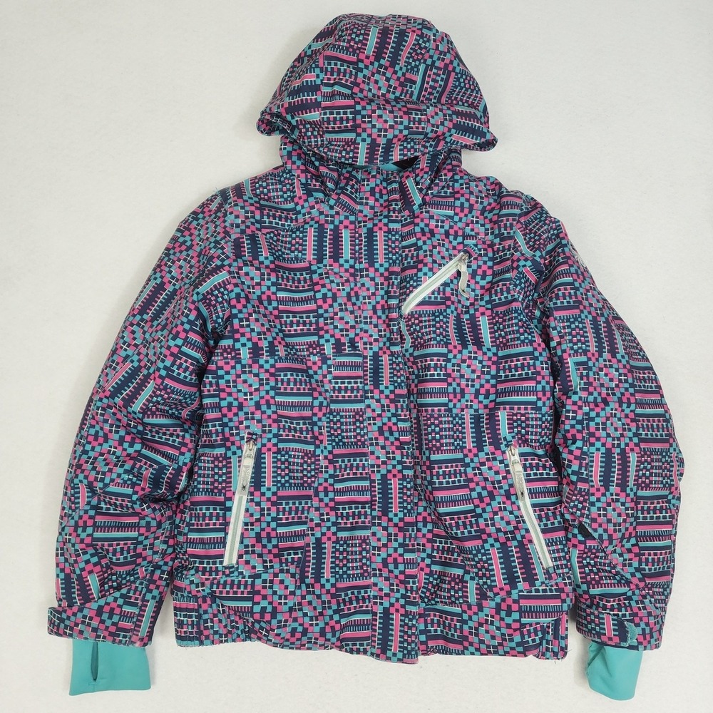 Spyder Lola Ski Jacket Girls 14 Multicolor Geometric Full Zip Hooded Winter Wear